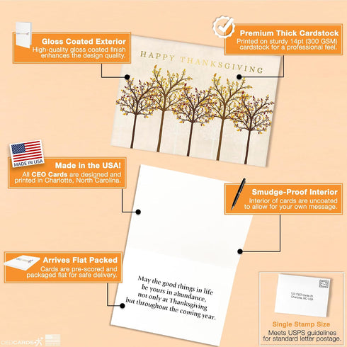 Set Pack 25 (5-5/8 7-7/8 inch) TH1803 Thanksgiving Cards for Business & Family (Trees of Autumn) Greeting Card