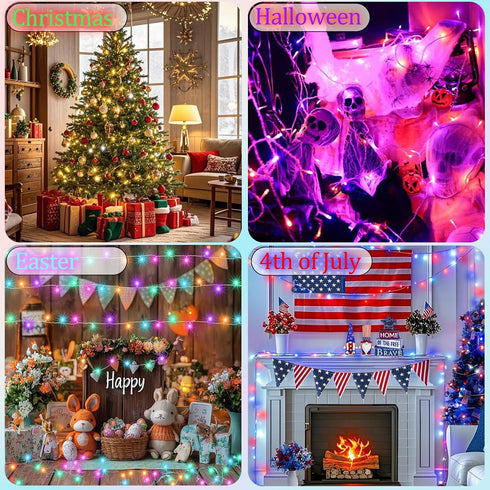 4-Pack 66.6ft 200 34-Color 4th Pooqla Color-Changing String Lights, LED with Remote, Twinkle Lighting for Indoor
