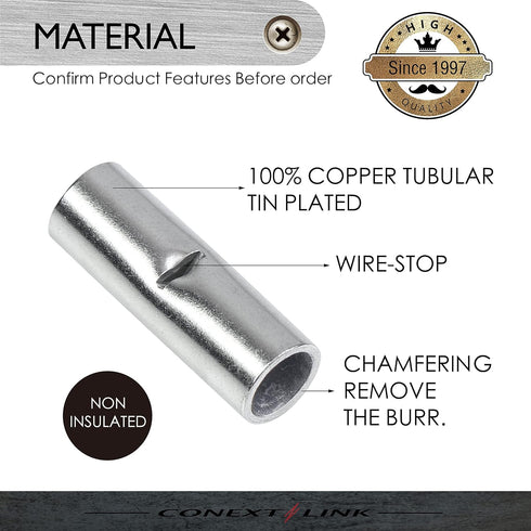 Conext Link BCU8-8 Uninsulated Butt Connector, 8 Pack (8 Gauge)