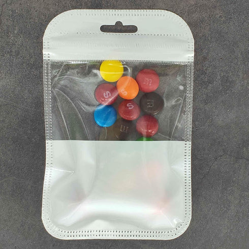 (100, 6.30 inch 9.45 inch) Clear Window Half White Plastic Resealable Bags with Butterfly Hang Hole for Jewelry