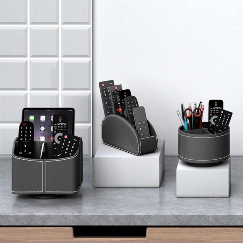 Thipoten Large Remote Control Holder for Table, Faux Leather Caddy/Storage/Tray, Perfect Space Saver for Office