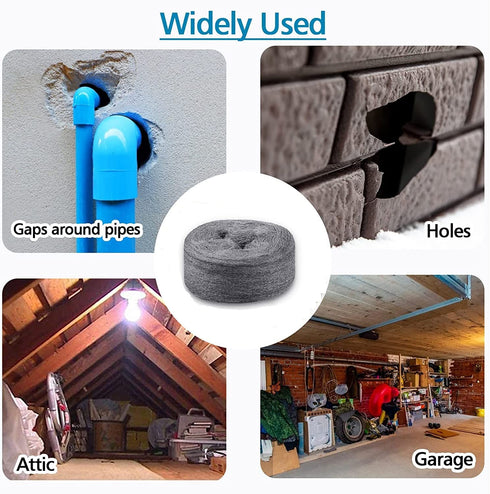 Steel Wool for Mice Control - 15FT (150G) - Fine Wire Wool to Keep Animals Away from Holes, Wall Cracks, Vents