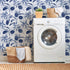 Palm Tree Leaf Navy Blue and White Floral Wallpaper: Peel and Stick Tropical Wallpaper for Bathroom Removable Wall Cover