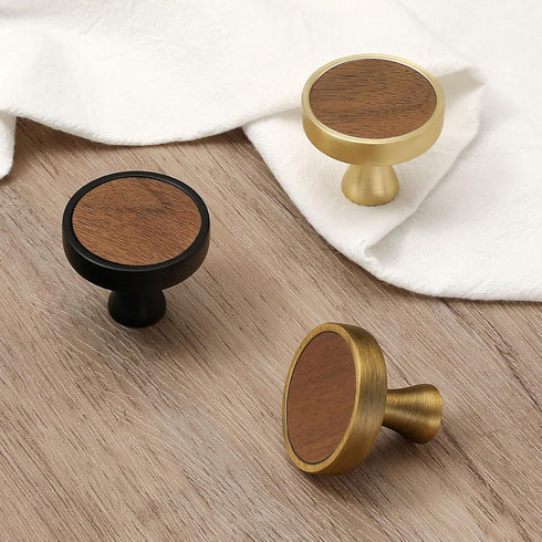 Set 4 of Elegant Golden Walnut Round Cabinet Knobs with Zinc Alloy Base