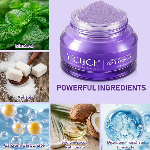 2Pack Teeth Whitening Powder, Purple Teeth Whitening Powder, Toothpaste Power, Keep Breath Fresh, Mint Flavor