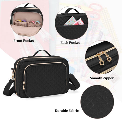 Teamoy Journal Supplies Storage Case, Holder with Detachable Pen Slots for B5 Notebooks, Planner, Black Quilted