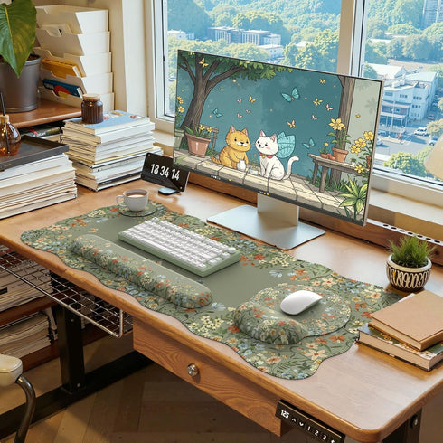 iLeadon Set, Desk Mat Desk Mat with Wrist Support Stitched Edges, Large Mouse Pad with Wrist Rest, Mouse Pad