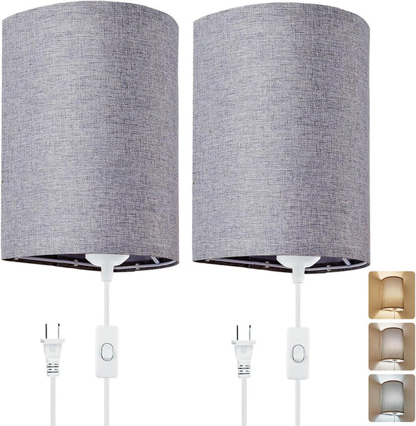 Wall Sconces Set of 2, Plug in Wall Sconces with On/Off Switch,