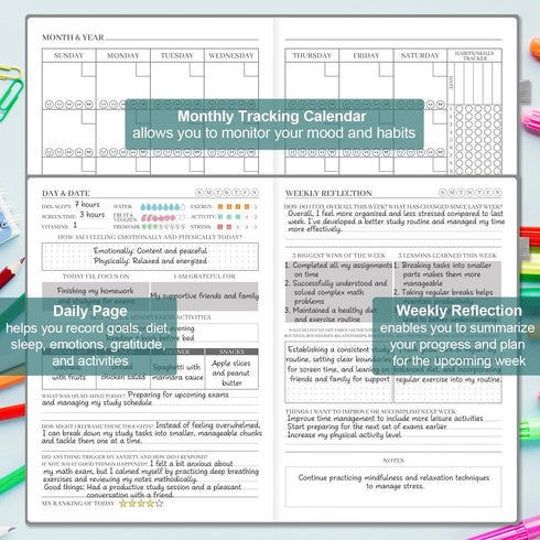 91 Mental Health & Anxiety Journal, Days Mood Tracker Journal for Mindfulness, Self Care & Stress Relief, Guided CBT