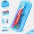 Enday Pencil Box Blue, Plastic Double Deck Pencil Case with 7 Compartments for Home and Office