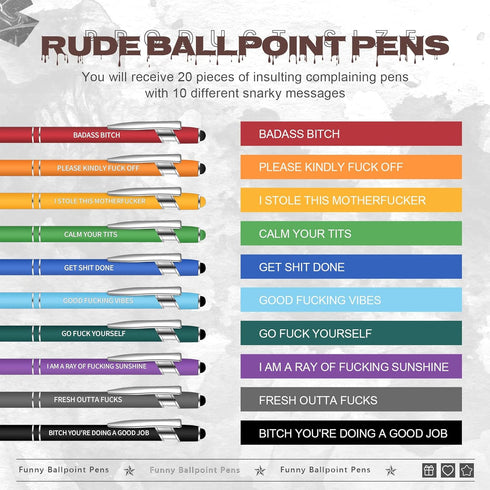 Sinmoe 20 Pcs Snarky Office Pens, Funny Quotes Ballpoint Pens for Work, Complaining Pens for Colleagues