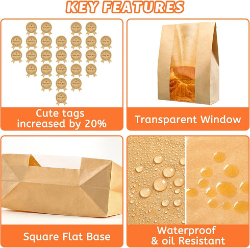 50 50% 13.7x8.2x3.7in 60 Pcs Bread Bags for Homemade Bread, Sourdough Paper With Window, Thicker A Large Bakery Bags