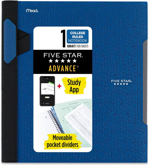 Five Star Advance Spiral Notebook - 1 Subject, College Ruled Paper, 8-1/2" x 11", 100 Sheets, Spiral Guard, Movable