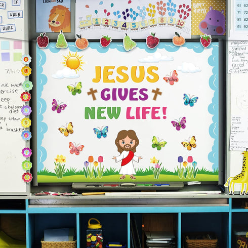 Whaline 70Pcs Easter Bulletin Board Decoration, Religious Jesus Gives New Life, Spring Decor