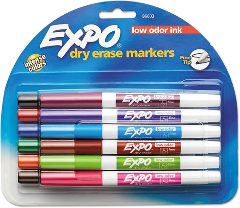 EXPO 86603 Low Odor Dry Erase Marker Fine Point Assorted 12/Set for Office Use