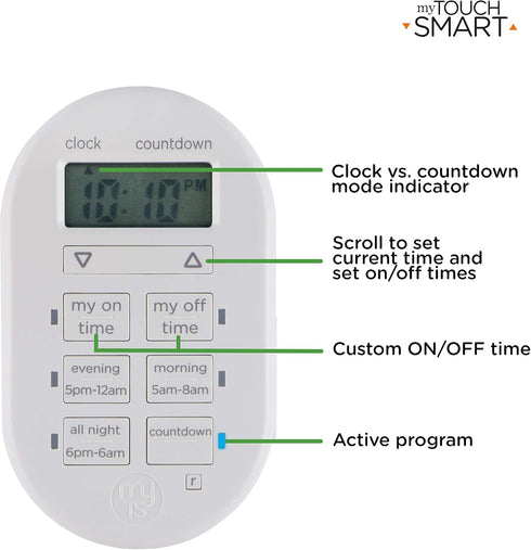 myTouchSmart Indoor Digital Timer, 1-Outlet Polarized Plug-In, 26892