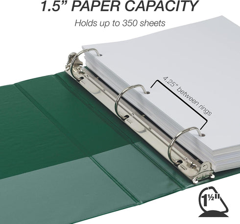 Samsill Durable 1.5 Inch Binder, Made in the USA, D Ring Customizable Clear View Binder, Green, 4 Pack