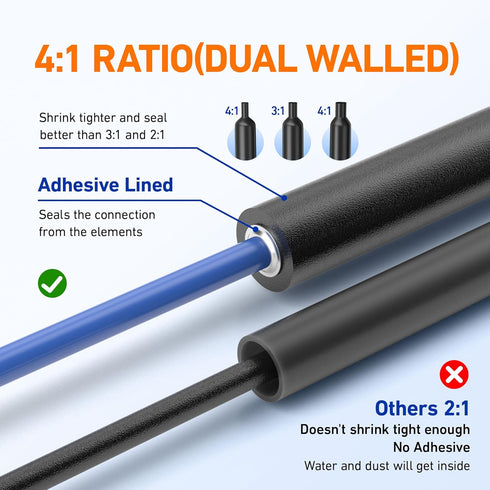 TKDMR 446 Pcs Heat Shrink Tubing Kit - 4:1 Ratio Adhesive Lined Marine Grade Black Shrink Wrap