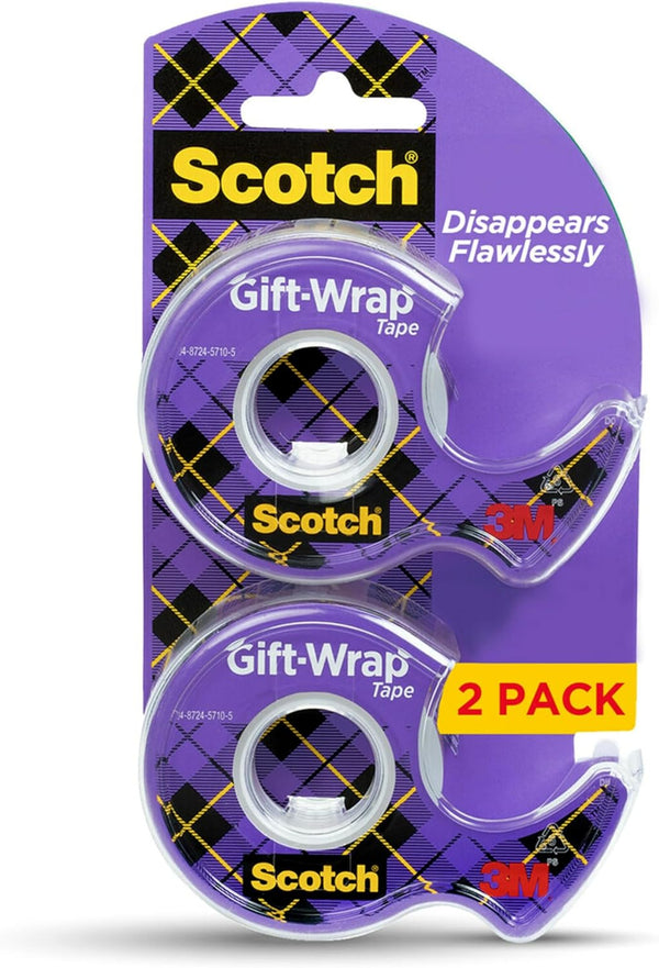 Scotch Gift-Wrap Tape, 2 Rolls, 3/4 x 600 Inches, The Go-to Tape for Holiday Gift Wrapping, Dispensered