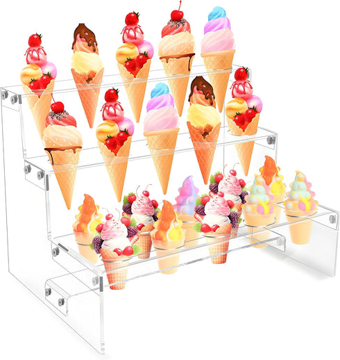 LUGUNU Acrylic Ice Cream Stand, Ice Cream Cone Holder,3-Tier 20 Holes Acrylic