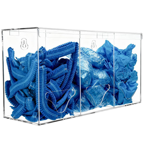 SEANADO Clear Acrylic Glove Holder Dispenser with Lid, 3 Compartments Hygiene Station