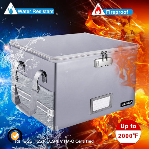 ENGPOW Fireproof Box with Lock, Collapsible Document Box with Zippers, Portable Home Office Safe for Hanging