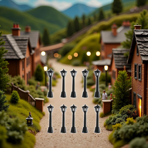 Czhotg 10PCS Mini Street Light Model Railway Train Lamp Miniature Plastic Village Pathway Lantern Post for Micro