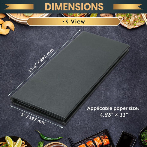 6 Pack 4 4.25" 11" View Menu Holder Menu Covers x | Black PU Leather Menu Sleeves Book Style for Restaurant Coffee Bars