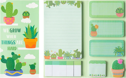 We Grow When Things are Hard Sticky Notes Set, 550 Sheets, Cute Cactus Shaped Memo Pads, Back to School Office Supplies