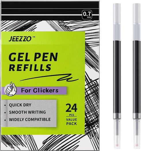 Gel Ink Refills for Retractable Click Pens, Black Medium Point, Compatible with Various Brands (24 pcs)