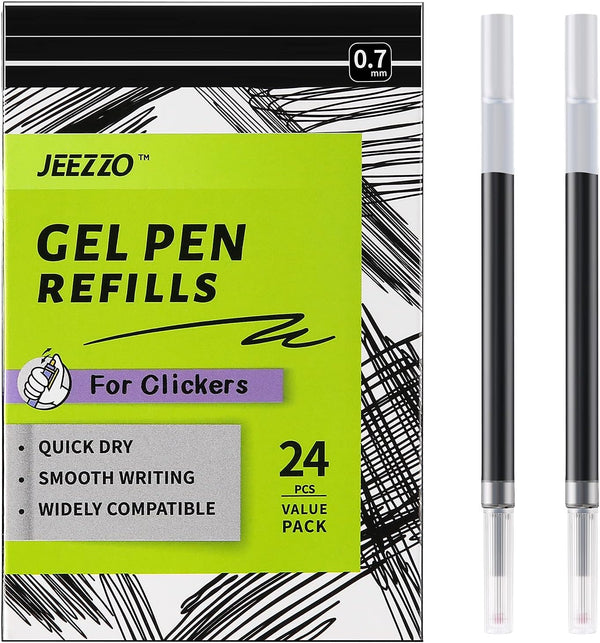 Gel Ink Refills for Retractable Click Pens, Black Medium Point, Compatible with Various Brands (24 pcs)