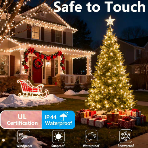 800 48FT 8 Cluster Christmas Lights, LED Warm White Cluster Lights, Twinkle Christmas Tree Outdoor Waterproof