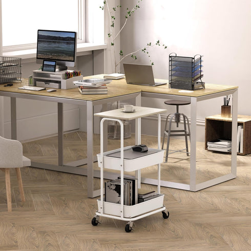 Simple Houseware 2-Tier Rolling Utility Cart with Top Board, Maple