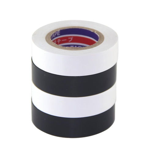 Color Guard Tape 4 Pack, PVC Electrical Glue Tape, 66 Feet, 0.7 Inch Black and White Insulation Tape