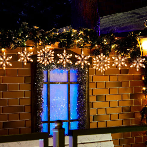 6 9ft 100 Bulb Minetom Snowflake Christmas String Lights with Drops - Mini Icicle Lights with Hooks, Plug