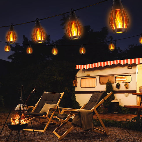 27Ft 10 Bulbs iBaycon Solar Flame Lights, LED Flickering Flame String Light, Outdoor Waterproof Solar Flame Lights