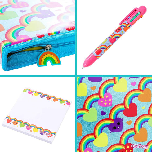 GirlZone Jumbo Rainbow Pencil Case for Girls, 43 Pieces, Arts & Crafts Filled Stationery