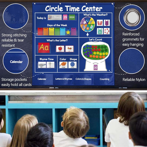 KIKIGOAL Circle Time Center Classroom Pocket Chart, Educational Teaching Materials for Learning Calendar and Weather
