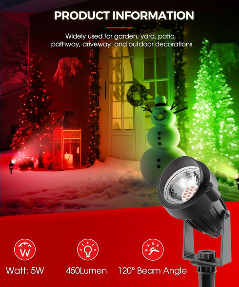 5W 120V 450LM IP66 2 Pack L LOHAS LED Red Spotlight Outdoor, Tree Spot Lights for Yard, Auto On/Off Landscape Lighting