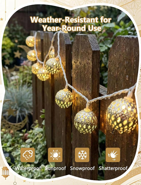8.5Ft 10 Moroccan String Lights Plug in, LED Silver Metal Globe Fairy Lights, Warm White Hollow Lantern Decorative