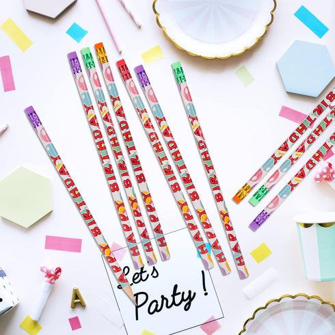 Kolewo4ever 200 Pcs Happy Birthday Pencils, Colorful Printed Pencils for Classroom Birthday Party Supplies