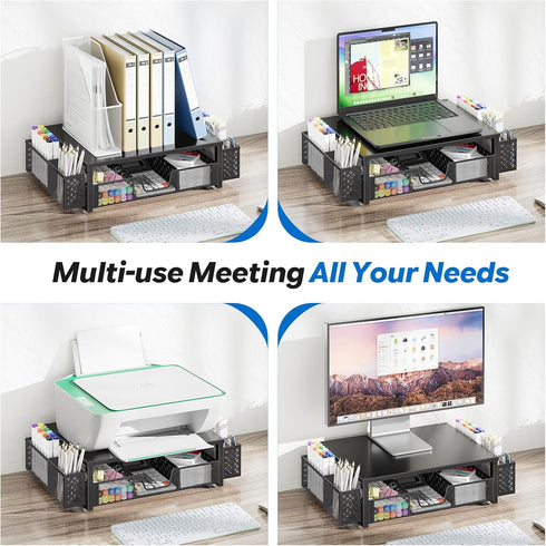 Simple Trending Desk Organizer and Accessories, Computer Metal Monitor Stand Riser with Drawer and Pen Holder
