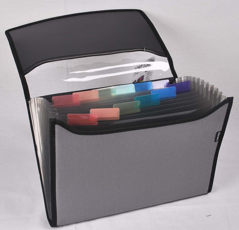 Filexec Soft Touch Padded Canvas Window Expanding File, 13 Pockets, Black, Letter, 1 Pack