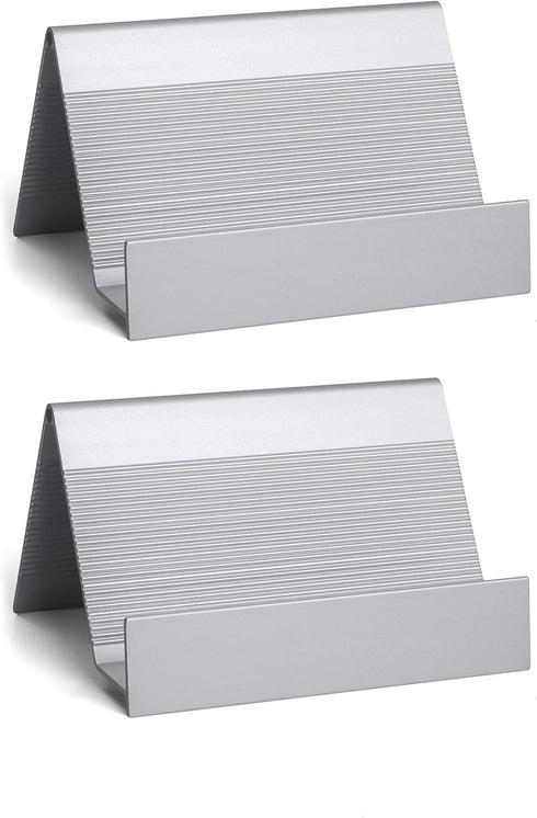 Business Card Holder Aluminum Display Stand - High-end Desktop Organizer, Silver, 1 Pack