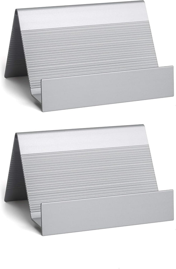 Business Card Holder Aluminum Display Stand - High-end Desktop Organizer, Silver, 1 Pack