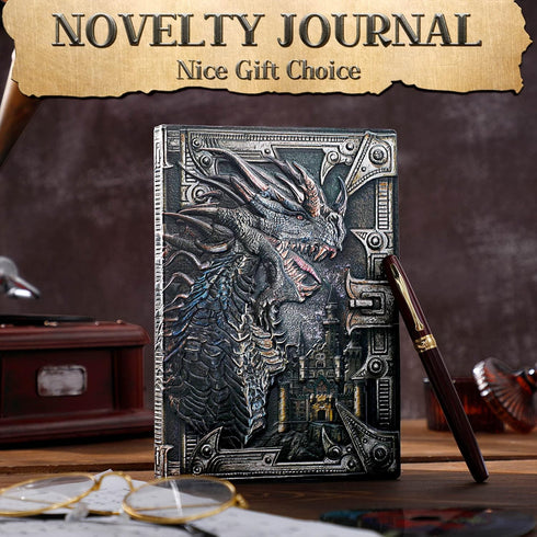 Pajean Embossed Leather Dragon Journal, Antique Writing Notebook with Pen, Lined Paper Hardcover Gift Journal for Women