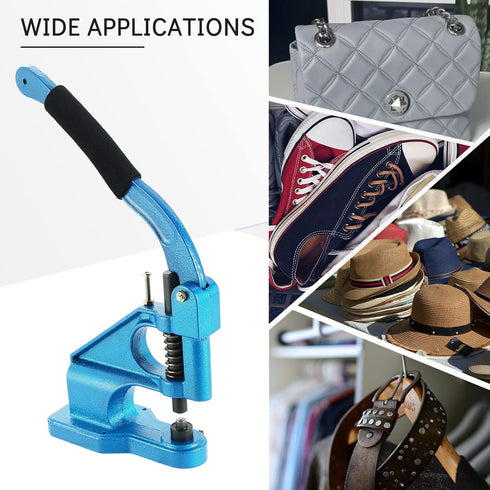 Hand Press Grommet Machine, Heavy Duty Eyelet Grommet Machine Punch Tool Kit with 3 Dies and 1500 Pcs Silver Grommets