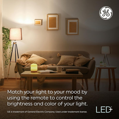 Bulbs A19 Bulbs (2 Pack) GE LED+ Color Changing LED Light with Remote, No App or Wi-Fi Required, Standard