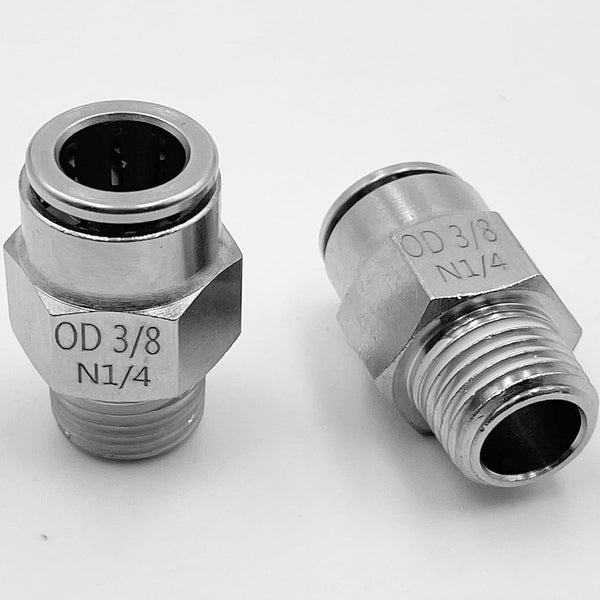 3/8" Od 1/4" Npt Air Union Male Push-To-Connect Fittings, Straight Nickel-Plated Brass Connectors (5 Pack)