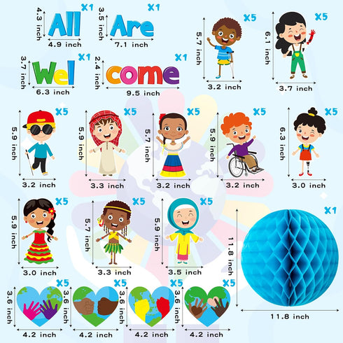 BeYumi 75PCS Student Diversity Bulletin Board Set, All are Welcome Hearts Cutouts for Classroom Decoration